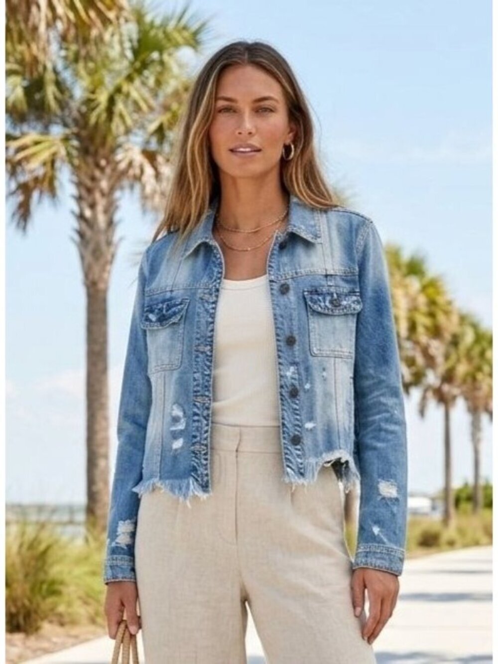 Women's - Hidden Distressed Denim Jacket, Size Small